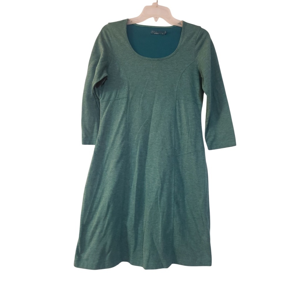 prAna 3/4 Sleeve A line Mini Dress Womens Blue S‎ Scoop Neck Knitted Pullover